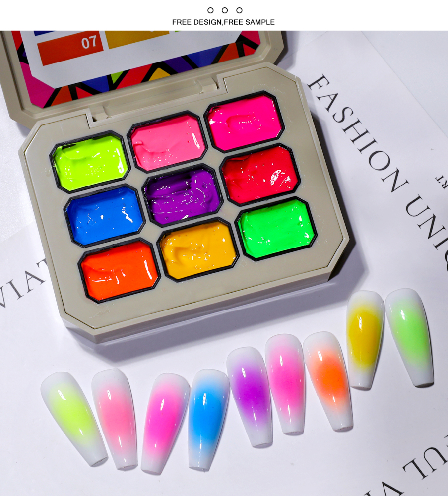 Fluorescent LED UV Gel Collection Custom Logo 9 Color Neon Pat Pat Gel Set