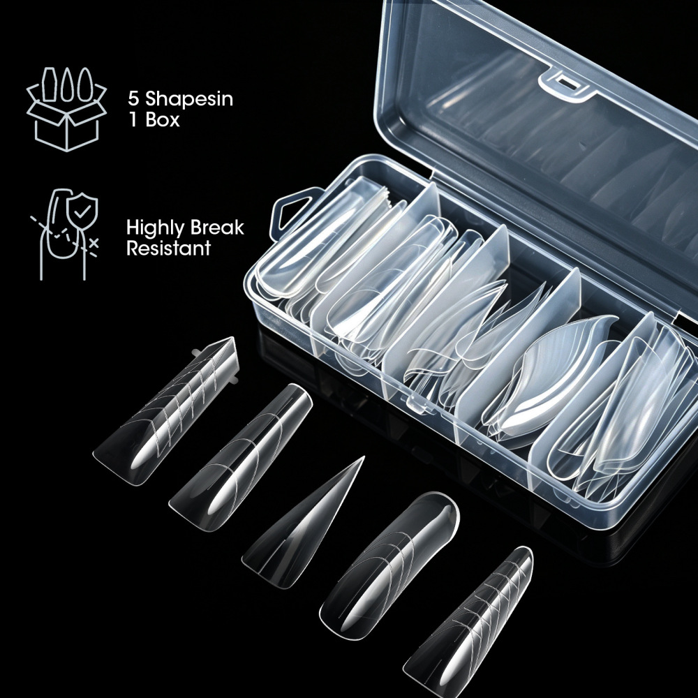 75pcs/box Mix Styles Dual Nail Forms Crystal Transparent Quick Builder Gel Extension Molds for Nail Salon