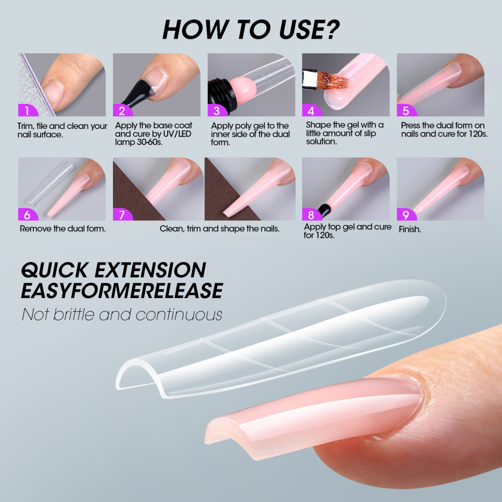 75pcs/box Mix Styles Dual Nail Forms Crystal Transparent Quick Builder Gel Extension Molds for Nail Salon