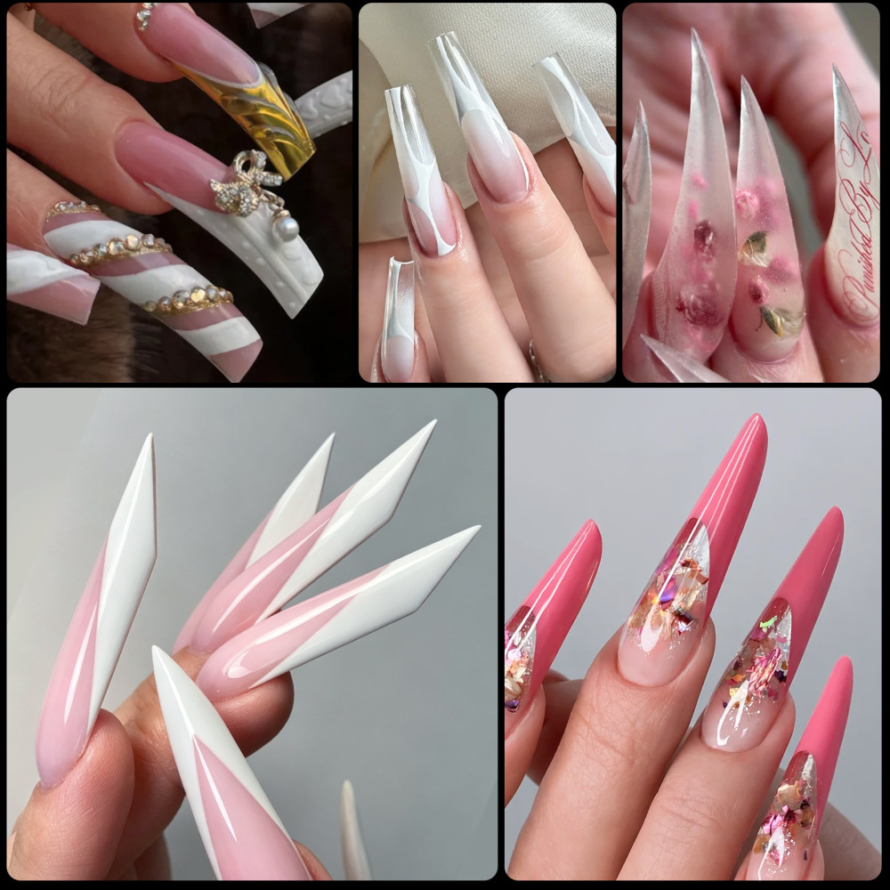 75pcs/box Mix Styles Dual Nail Forms Crystal Transparent Quick Builder Gel Extension Molds for Nail Salon