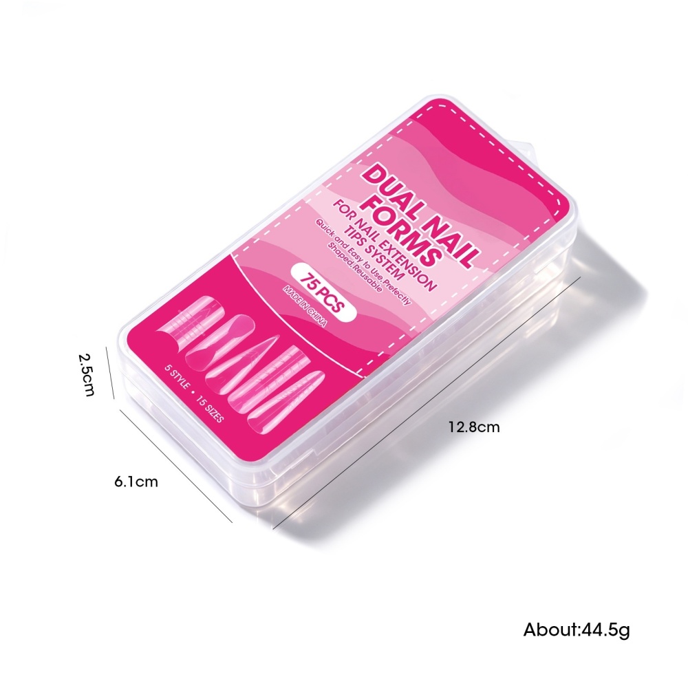 75pcs/box Mix Styles Dual Nail Forms Crystal Transparent Quick Builder Gel Extension Molds for Nail Salon