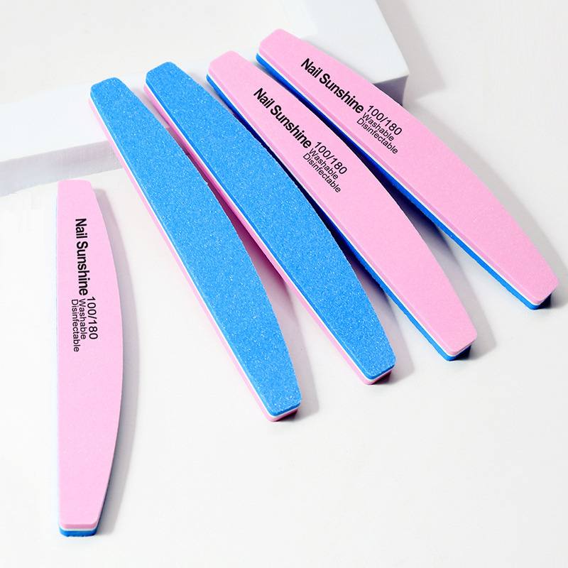 Half Moon Double-Sided Sponge Nail File with 100/180 Grit High-Density EVA Foam for Nail Shaping, Smoothing and Professional Salon Use
