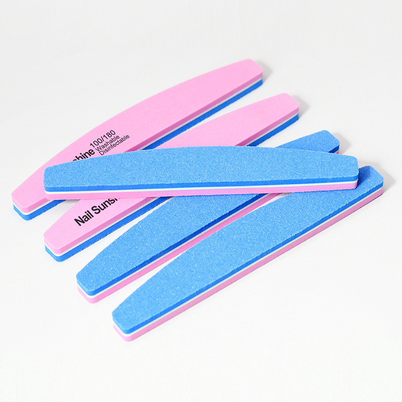 Half Moon Double-Sided Sponge Nail File with 100/180 Grit High-Density EVA Foam for Nail Shaping, Smoothing and Professional Salon Use