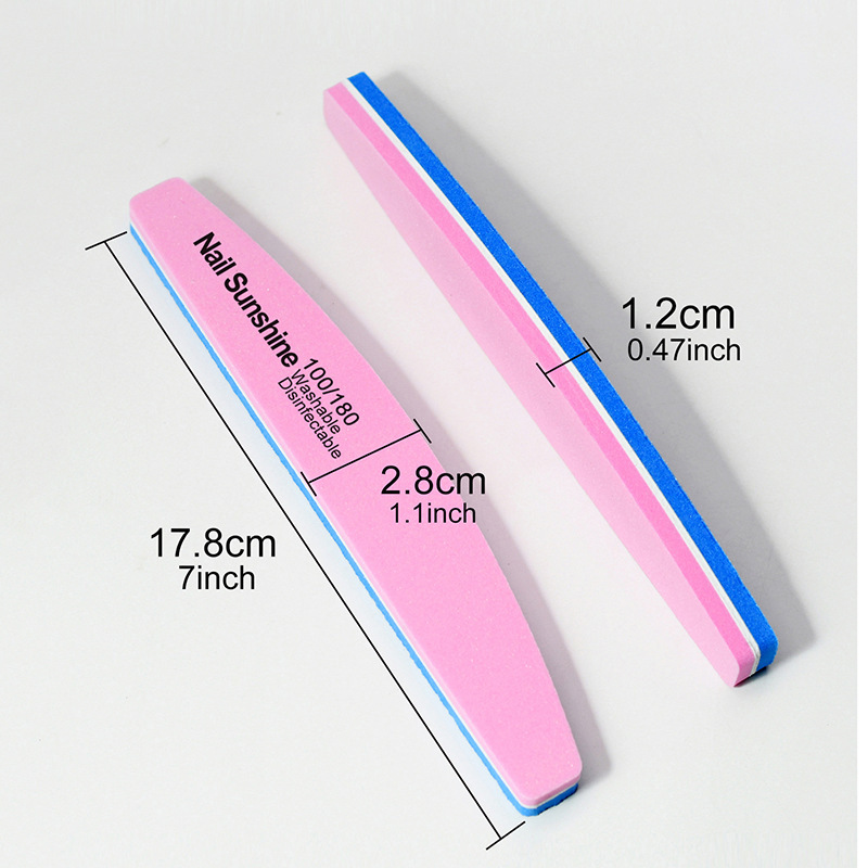 Half Moon Double-Sided Sponge Nail File with 100/180 Grit High-Density EVA Foam for Nail Shaping, Smoothing and Professional Salon Use