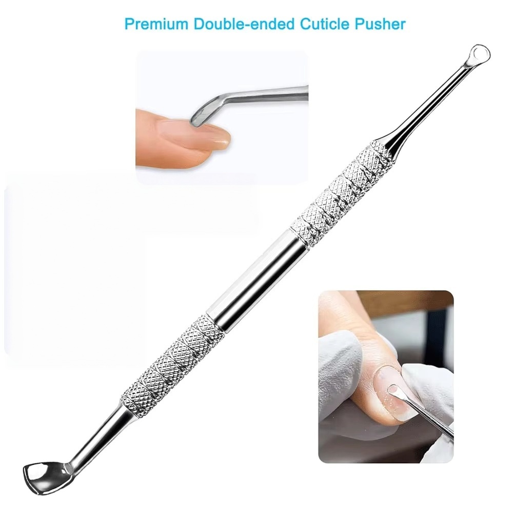 Double-Ended Cuticle Pusher Tool | Spoon Head & Loop Nail Cleaner for Professional Manicure, Cuticle Care & Salon Wholesale