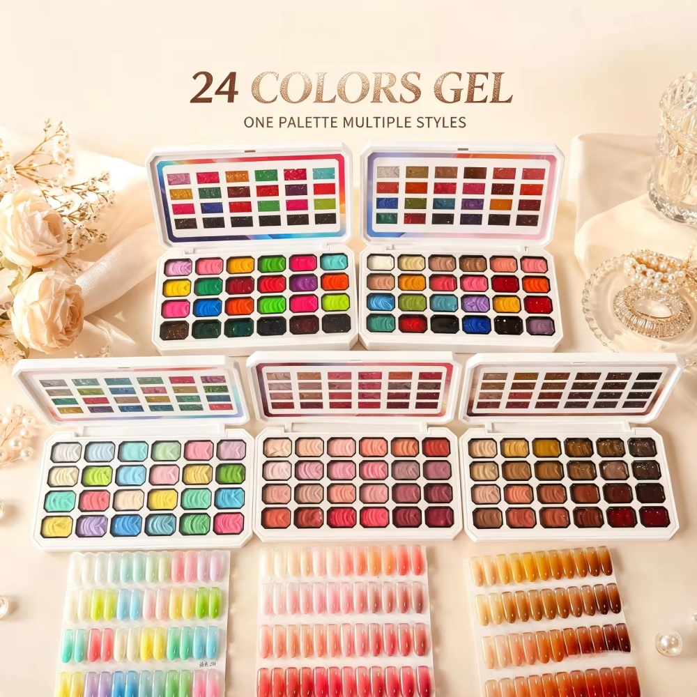 24 Colors Pat Pat Gel Nail Art Palette | Professional High Pigment Ombre Gradient Gel Set for Wholesale Nail Supply