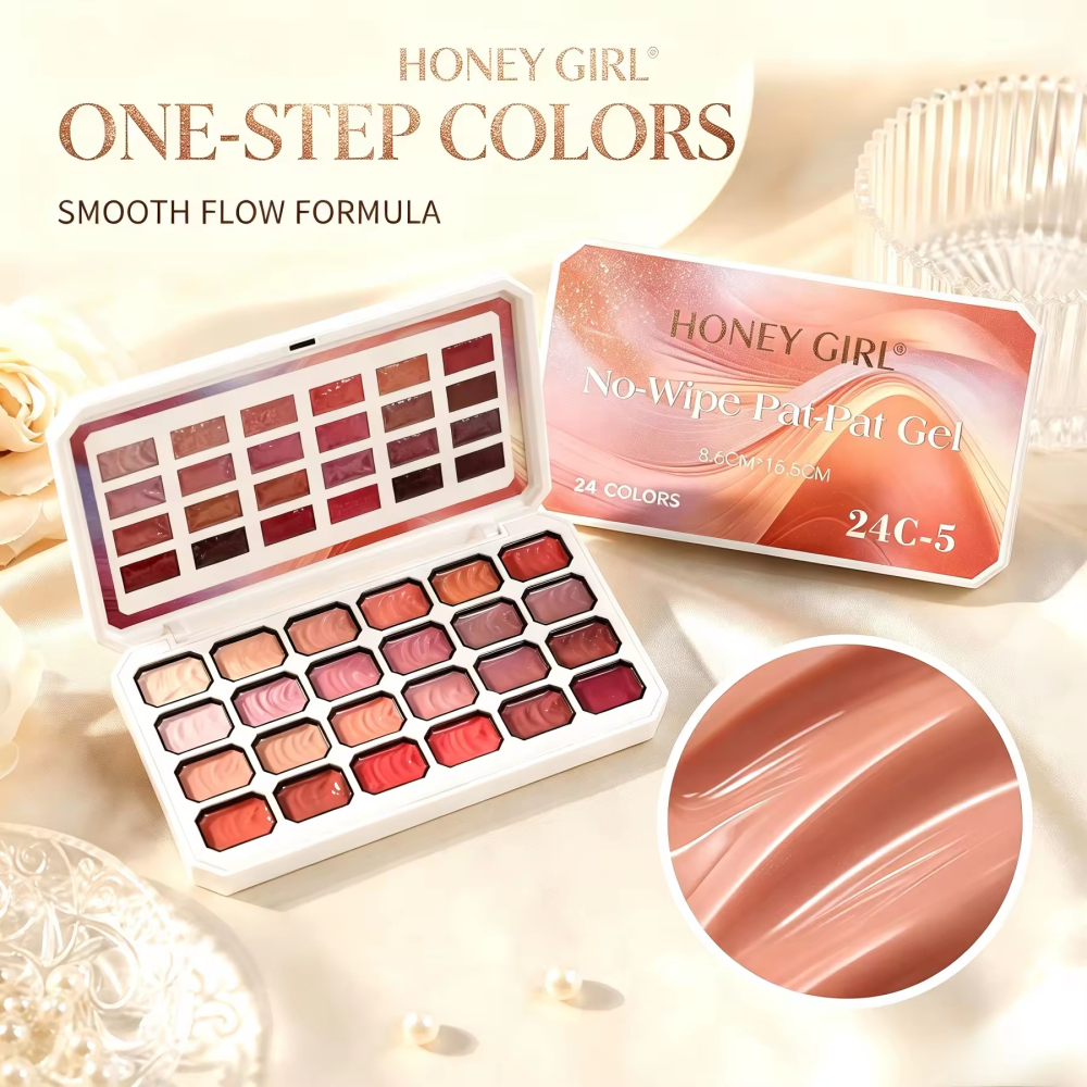 24 Colors Pat Pat Gel Nail Art Palette | Professional High Pigment Ombre Gradient Gel Set for Wholesale Nail Supply