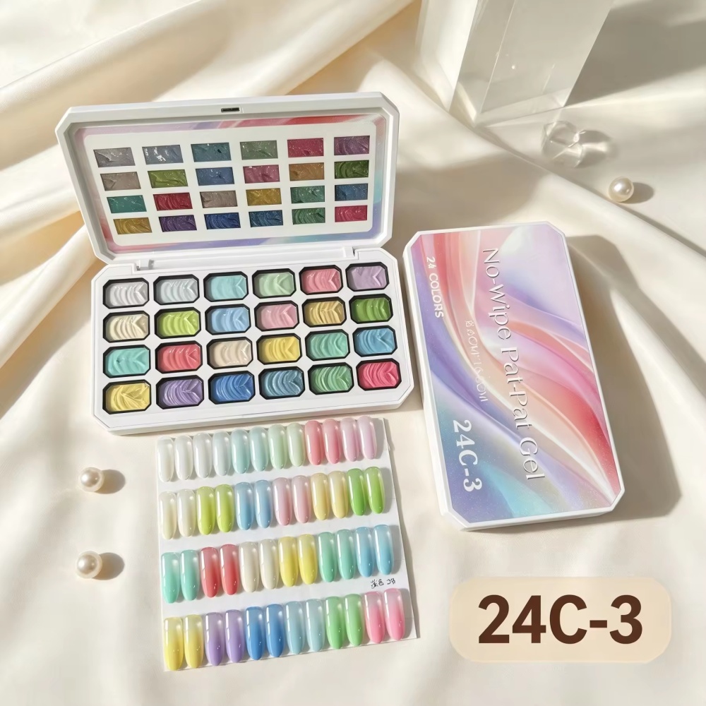 24 Colors Pat Pat Gel Nail Art Palette | Professional High Pigment Ombre Gradient Gel Set for Wholesale Nail Supply