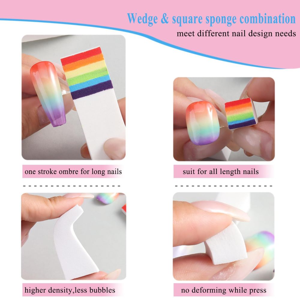 100Pcs/Box Gradient Sponge Brush With Tools For Nail Art Gel Polish Brush Glitter Powder Manicure