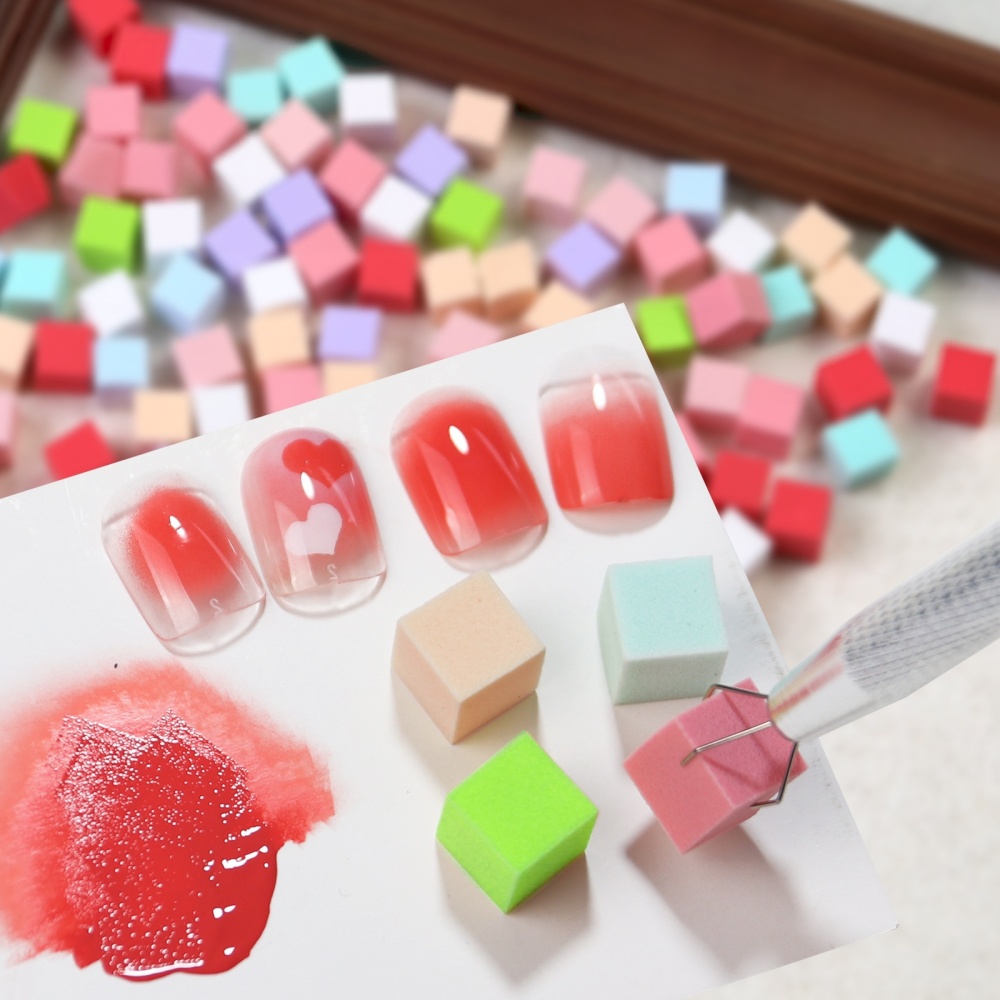 100Pcs/Box Gradient Sponge Brush With Tools For Nail Art Gel Polish Brush Glitter Powder Manicure