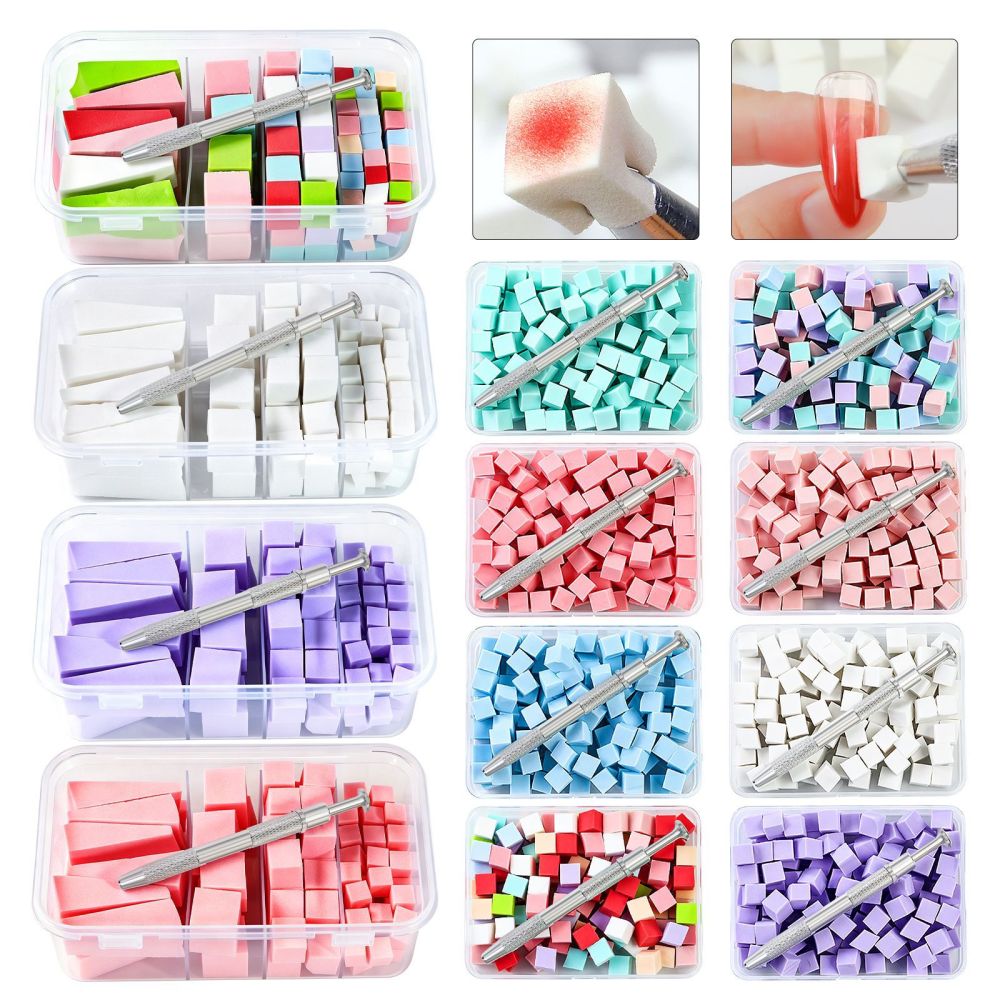 100Pcs/Box Gradient Sponge Brush With Tools For Nail Art Gel Polish Brush Glitter Powder Manicure