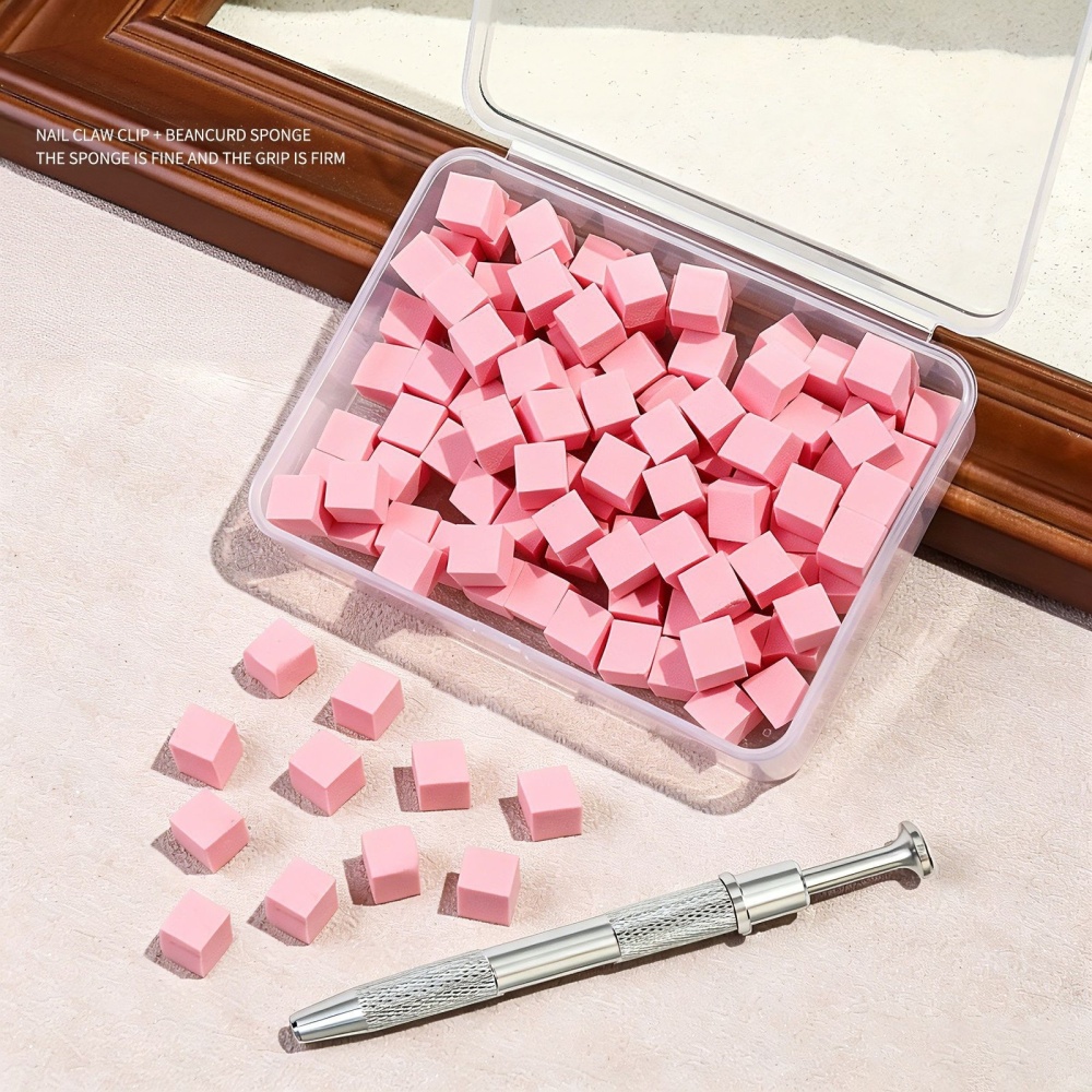 100Pcs/Box Gradient Sponge Brush With Tools For Nail Art Gel Polish Brush Glitter Powder Manicure