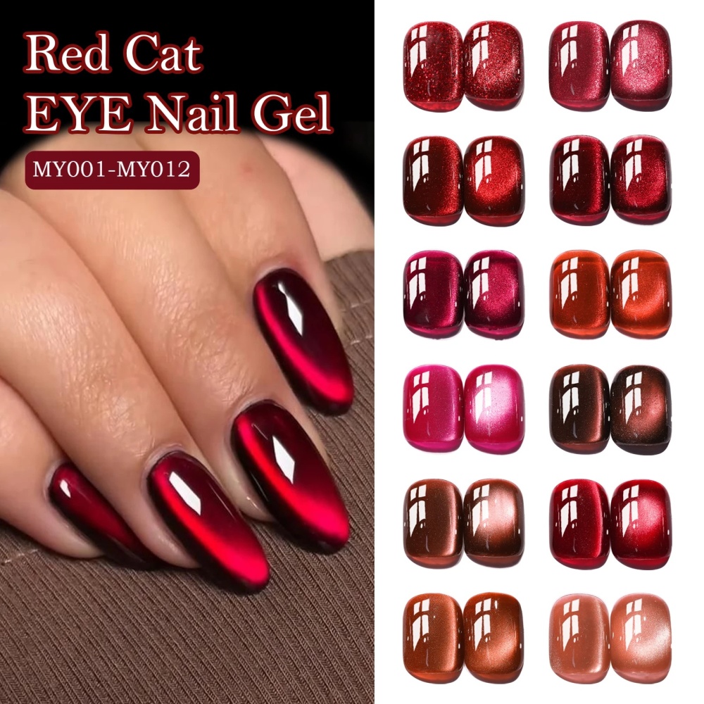 Red Cat Eye Gel Polish in 12 Colors with Rich Dimensional Magnetic Shimmer Effect for Professional Manicure, Nail Art and Salon Wholesale