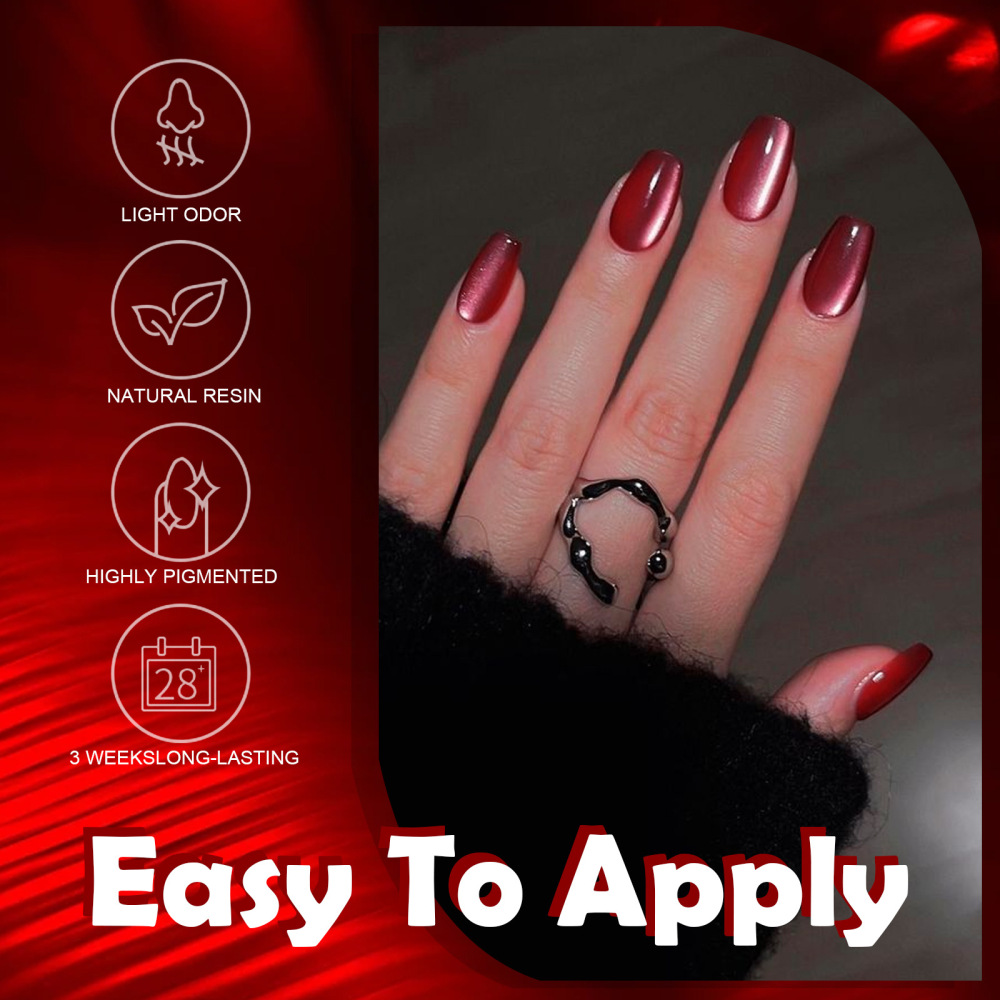 Red Cat Eye Gel Polish in 12 Colors with Rich Dimensional Magnetic Shimmer Effect for Professional Manicure, Nail Art and Salon Wholesale