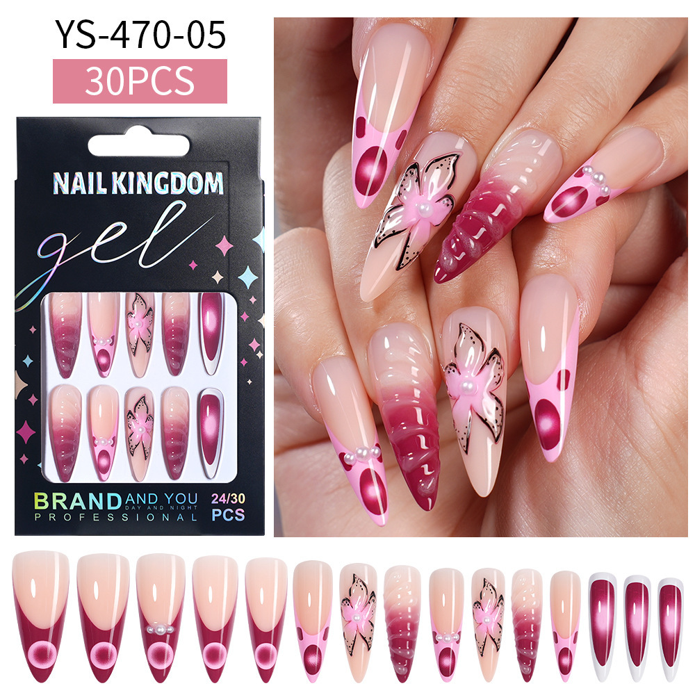 3D Y2K Press-On Nails with Handmade Cherry & Floral Decorations
