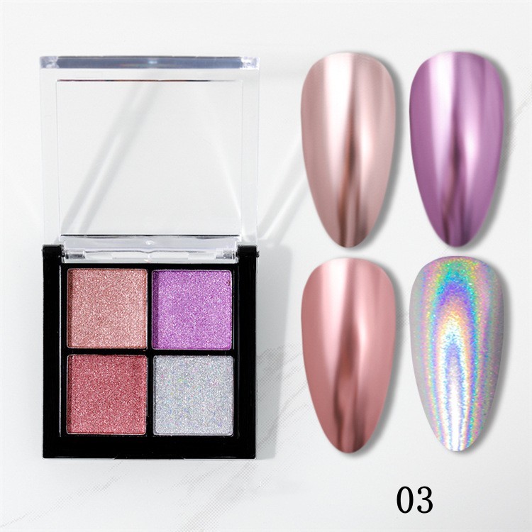 4 Colors Solid Chrome Nail Powder Palette Aurora Holographic Nail Pigment for Salon Wholesale