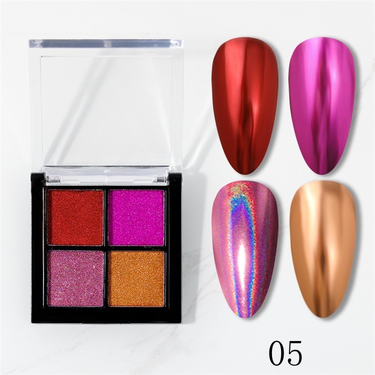 4 Colors Solid Chrome Nail Powder Palette Aurora Holographic Nail Pigment for Salon Wholesale