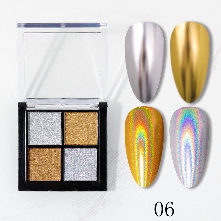 4 Colors Solid Chrome Nail Powder Palette Aurora Holographic Nail Pigment for Salon Wholesale