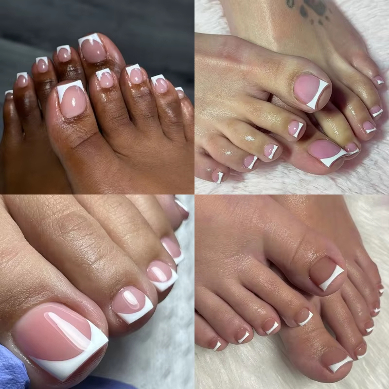 Ombre Nude Soft Gel Toenail Press-On Tips with Short Square Shape