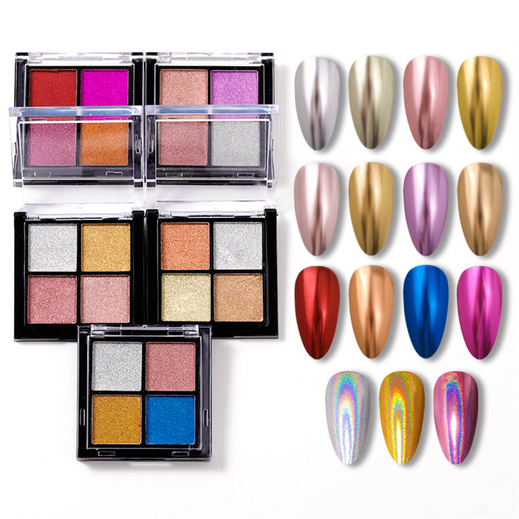 4 Colors Solid Chrome Nail Powder Palette Aurora Holographic Nail Pigment for Salon Wholesale