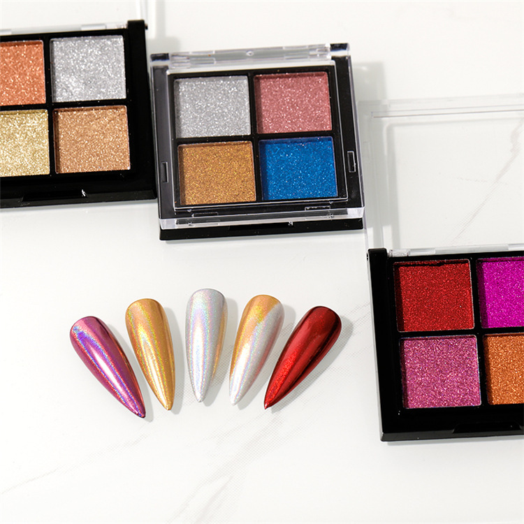 4 Colors Solid Chrome Nail Powder Palette Aurora Holographic Nail Pigment for Salon Wholesale