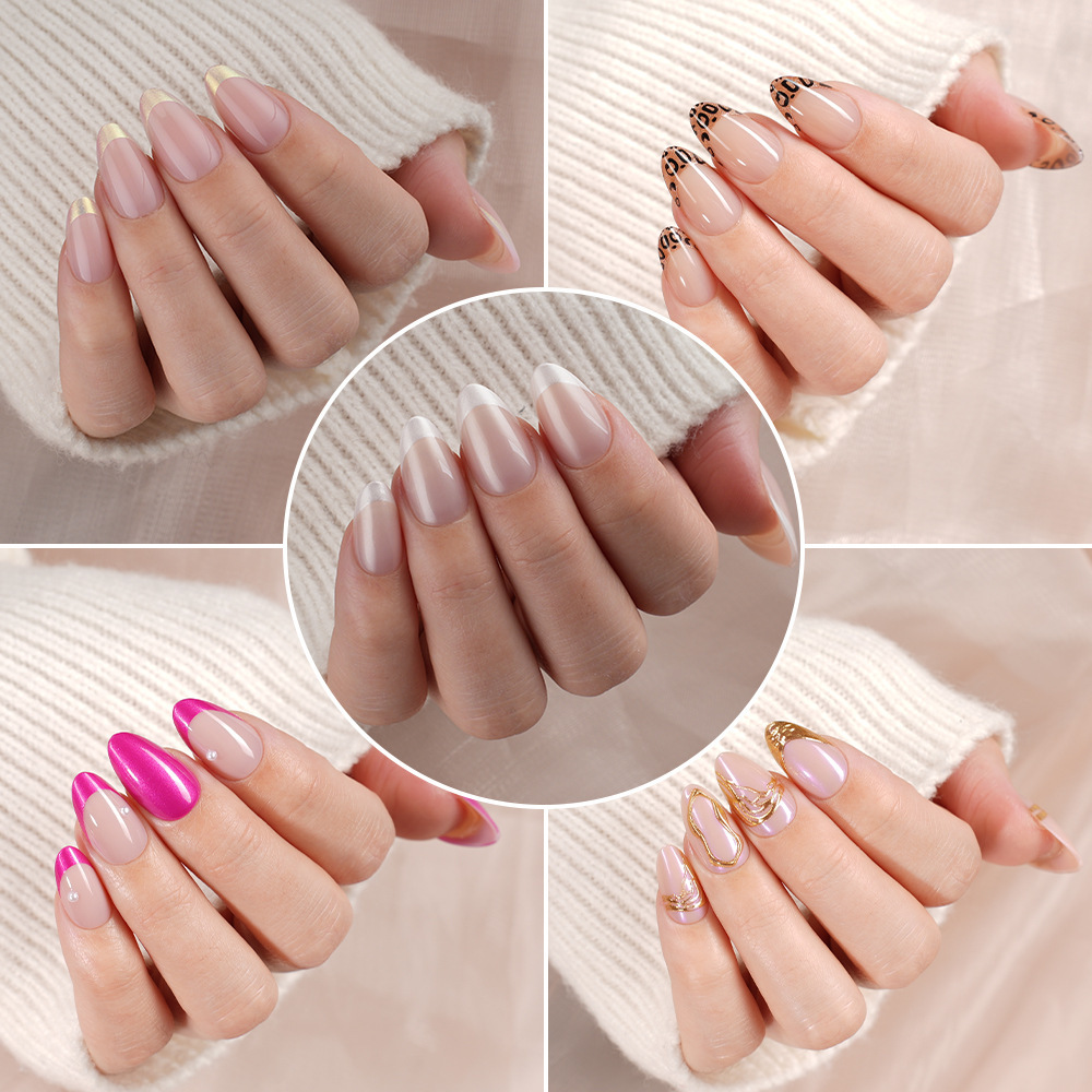 French Chrome Almond Press-On Nails with Mirror Finish