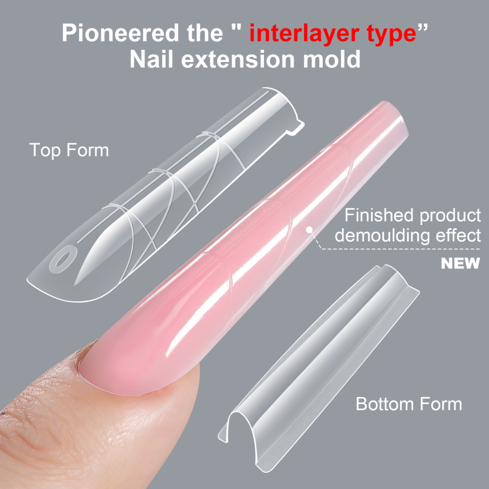 256Pcs Sandwich Dual Forms | C-Curve Guide Poly Gel Extension Molds, 5 Shapes