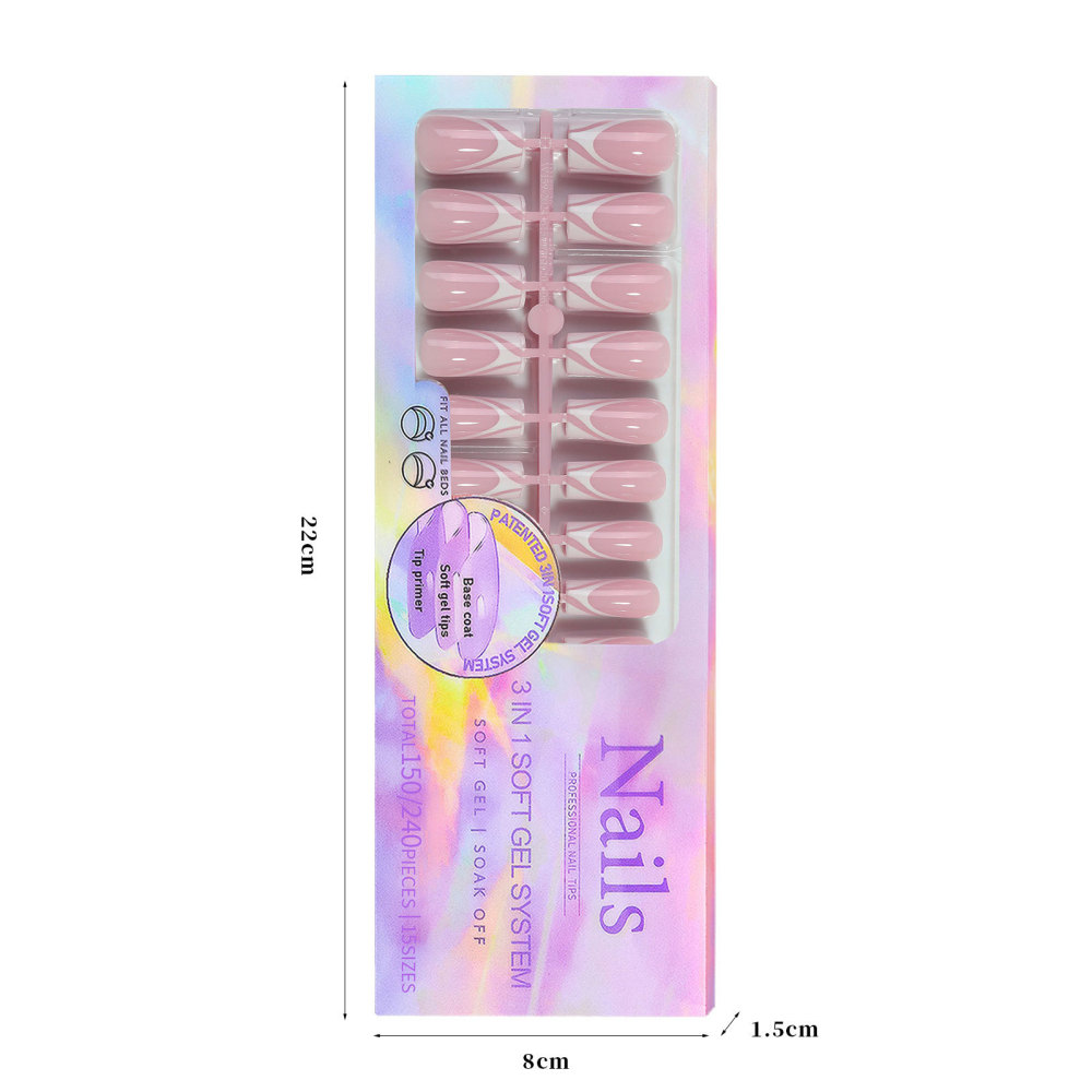 Sheer Nude Soft Gel French Press-On Nail Tips with Wave Design