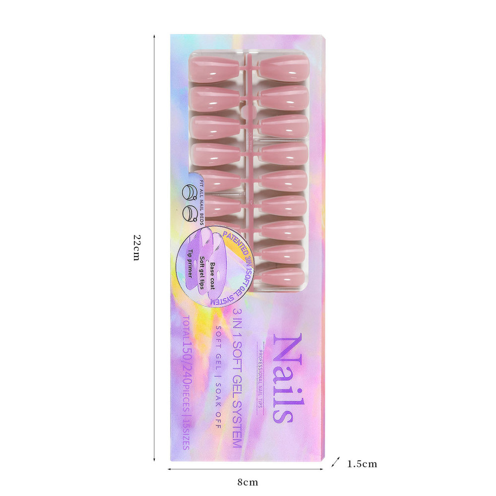3-in-1 Soft Gel Nail Tips with 15 Sizes and 8 Shapes for Press-On Nails
