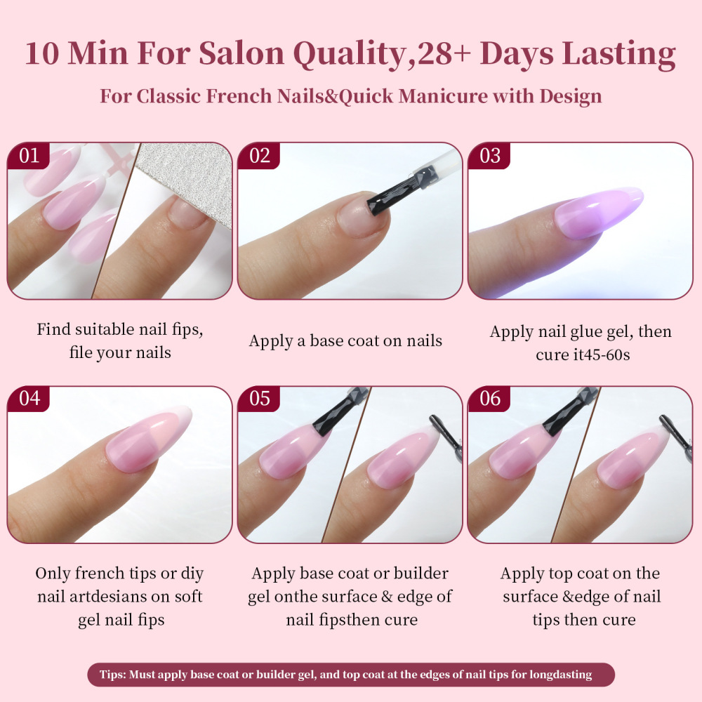 Sheer Nude Soft Gel French Press-On Nail Tips with Wave Design
