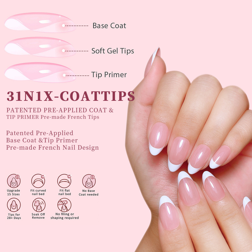 Sheer Nude Soft Gel French Press-On Nail Tips with Wave Design