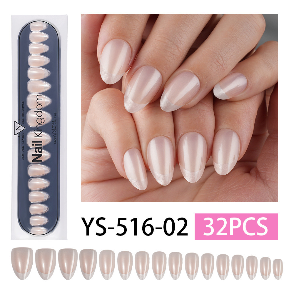 French Chrome Almond Press-On Nails with Mirror Finish