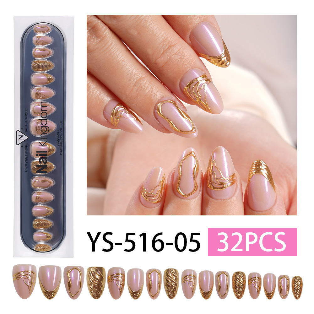 French Chrome Almond Press-On Nails with Mirror Finish