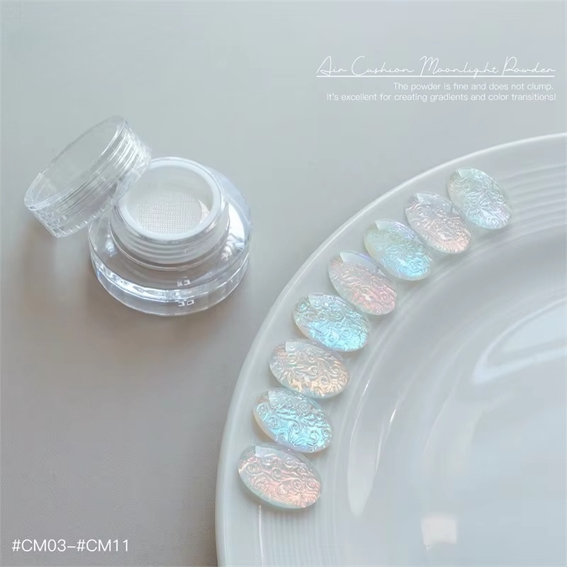 Air Cushion Moonlight Chrome Powder for Nail Art with Mirror & Aurora Effects