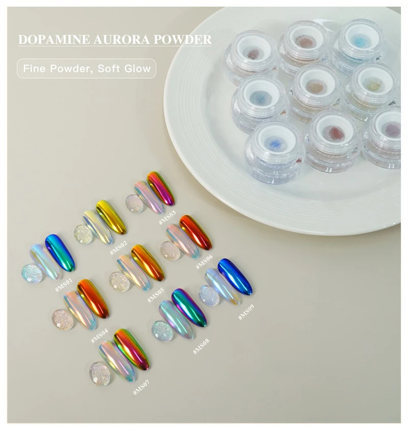 Holographic Chrome Nail Powder with High-Saturation Rainbow Mirror Effect