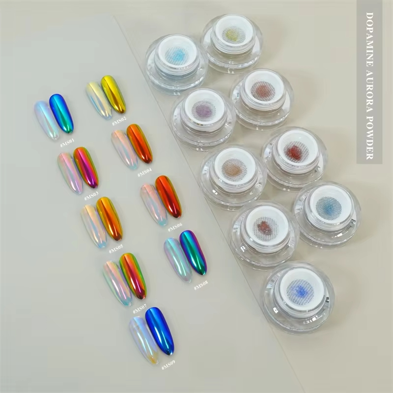 Holographic Chrome Nail Powder with High-Saturation Rainbow Mirror Effect