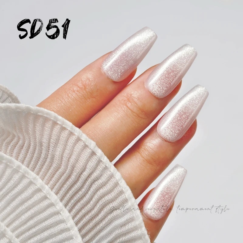 White Moonlight Cat Eye Nail Powder with Milky White Base and Ice Blue Shimmer
