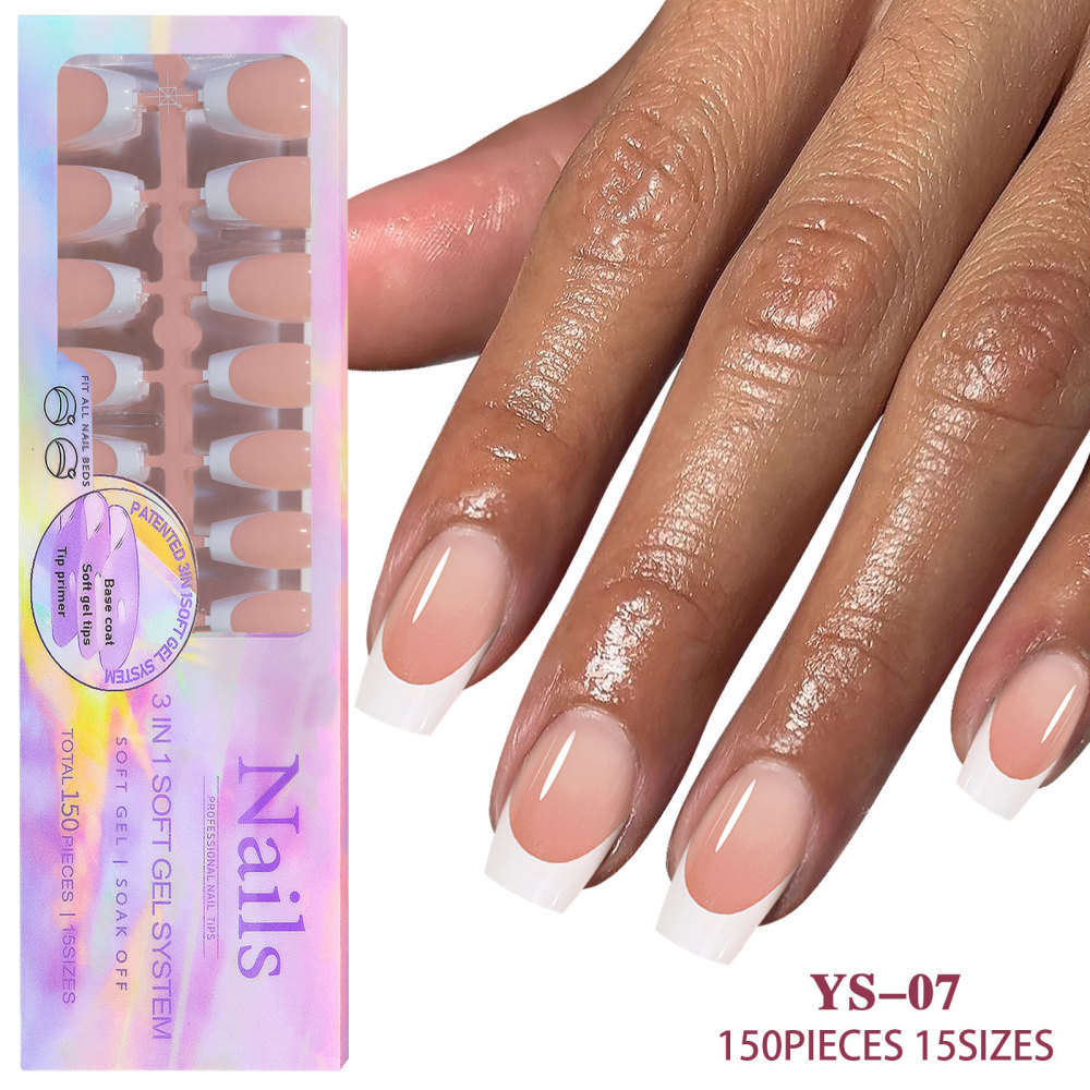 Wholesale French Tip Soft Gel Press On Nails 150PCS 15 Sizes 3 in 1 Pre-shaped False Nails