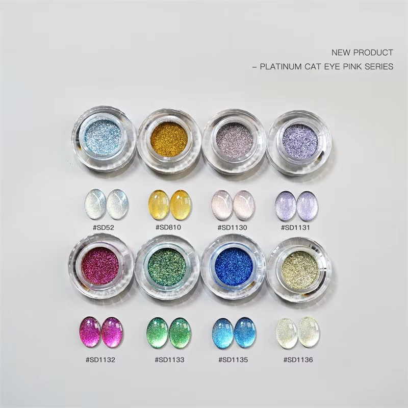 Wholesale Platinum Cat Eye Nail Powder 0.3g Per Jar High Gloss Metallic Magnetic Nail Glitter for UV Gel Polish