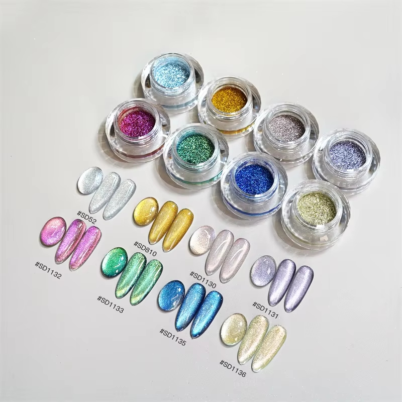 Wholesale Platinum Cat Eye Nail Powder 0.3g Per Jar High Gloss Metallic Magnetic Nail Glitter for UV Gel Polish