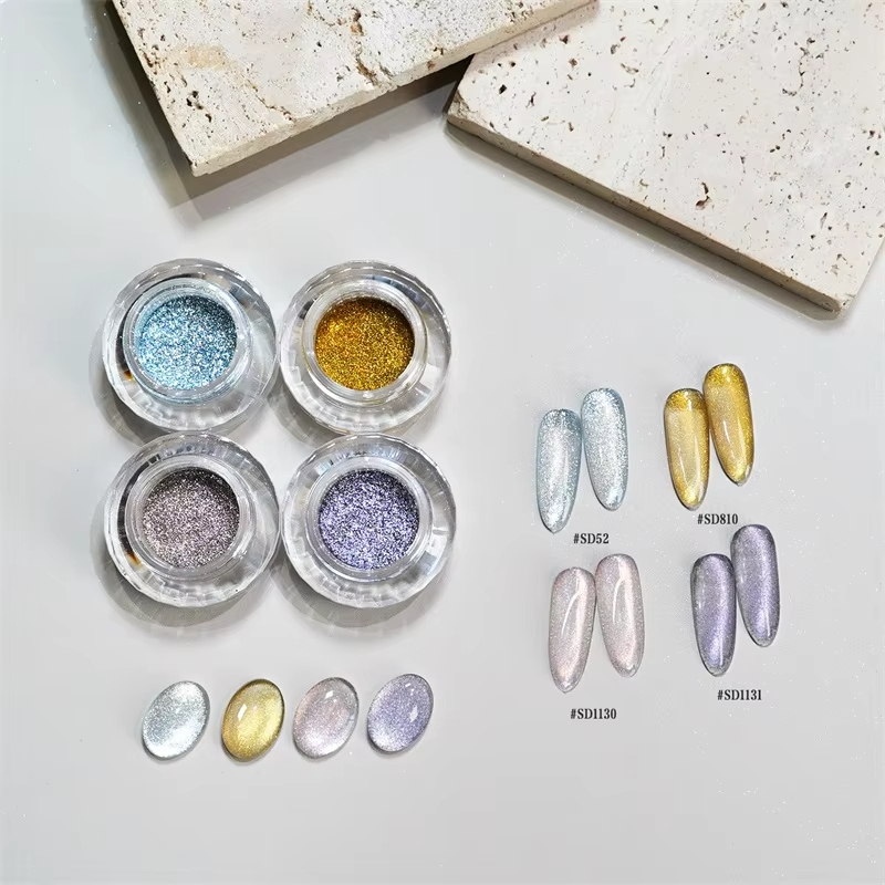 Wholesale Platinum Cat Eye Nail Powder 0.3g Per Jar High Gloss Metallic Magnetic Nail Glitter for UV Gel Polish