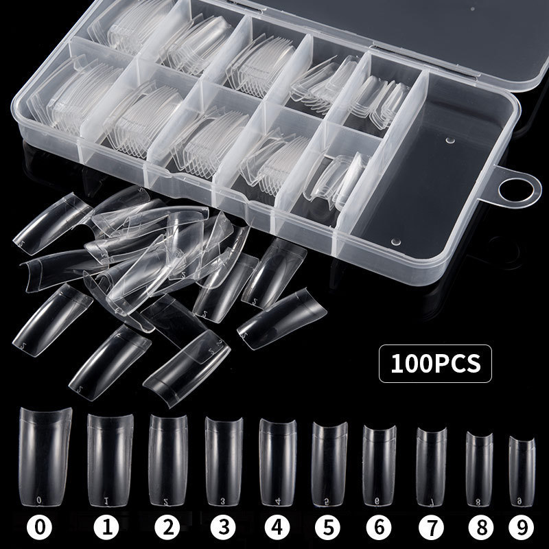 Wholesale Clear Natural Square Nail Tips 100PCS 10 Sizes Professional Acrylic Nail Extensions