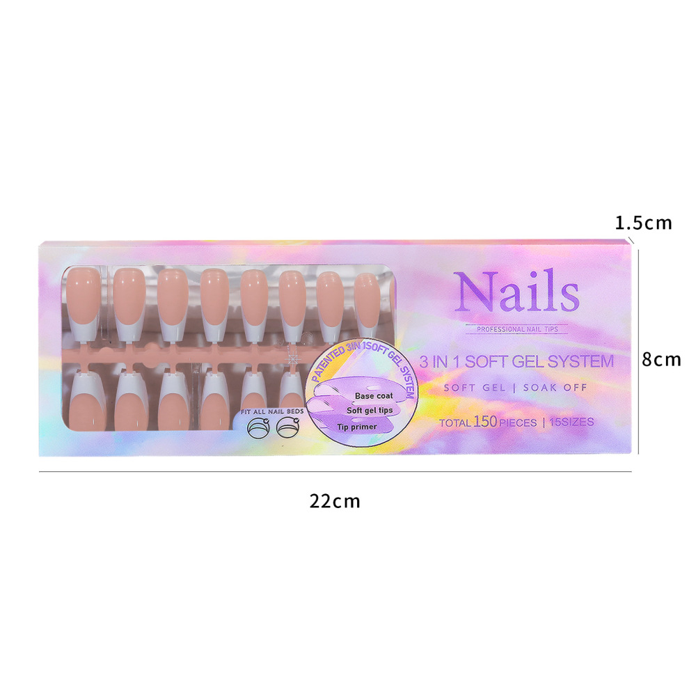 Wholesale French Tip Soft Gel Press On Nails 150PCS 15 Sizes 3 in 1 Pre-shaped False Nails