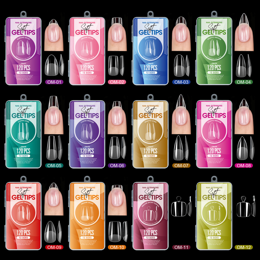 Wholesale 12 Styles Soft Gel Nail Tips Hang Pack 120PCS 12 Sizes Semi-Frosted No Buff Salon Nail Extensions