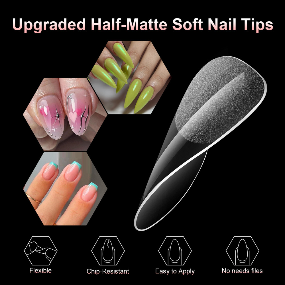Wholesale 12 Styles Soft Gel Nail Tips Hang Pack 120PCS 12 Sizes Semi-Frosted No Buff Salon Nail Extensions