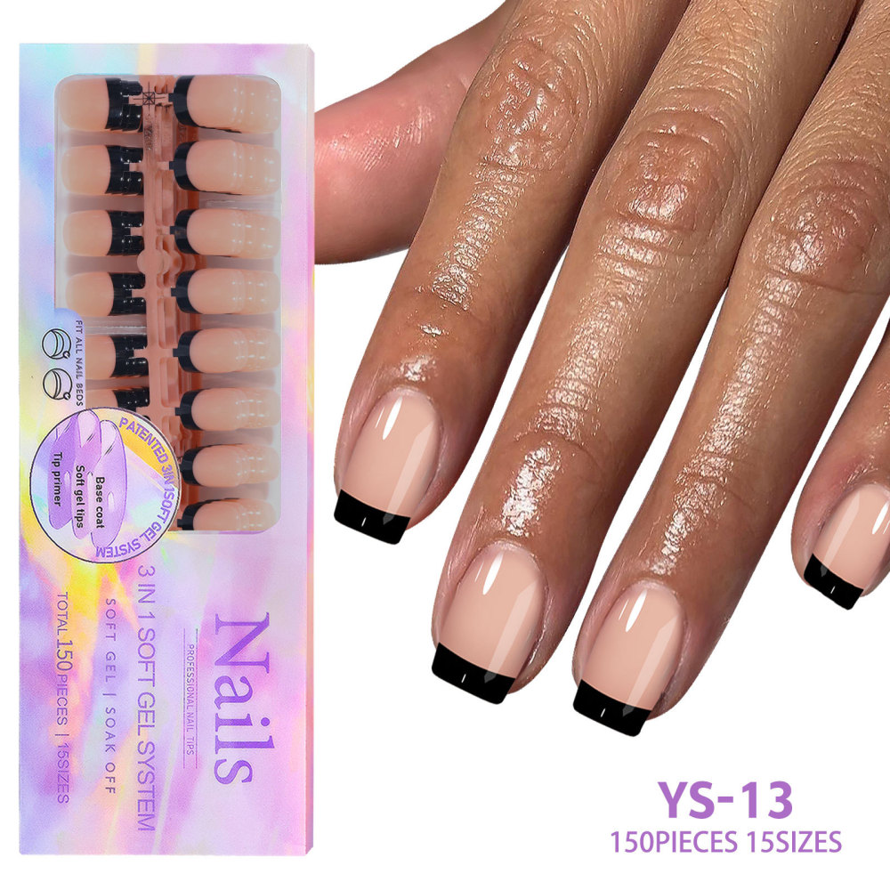 Wholesale 15 Styles 3-in-1 French Soft Gel Press On Nails 150PCS 15 Sizes Pre-designed Soak Off False Nails