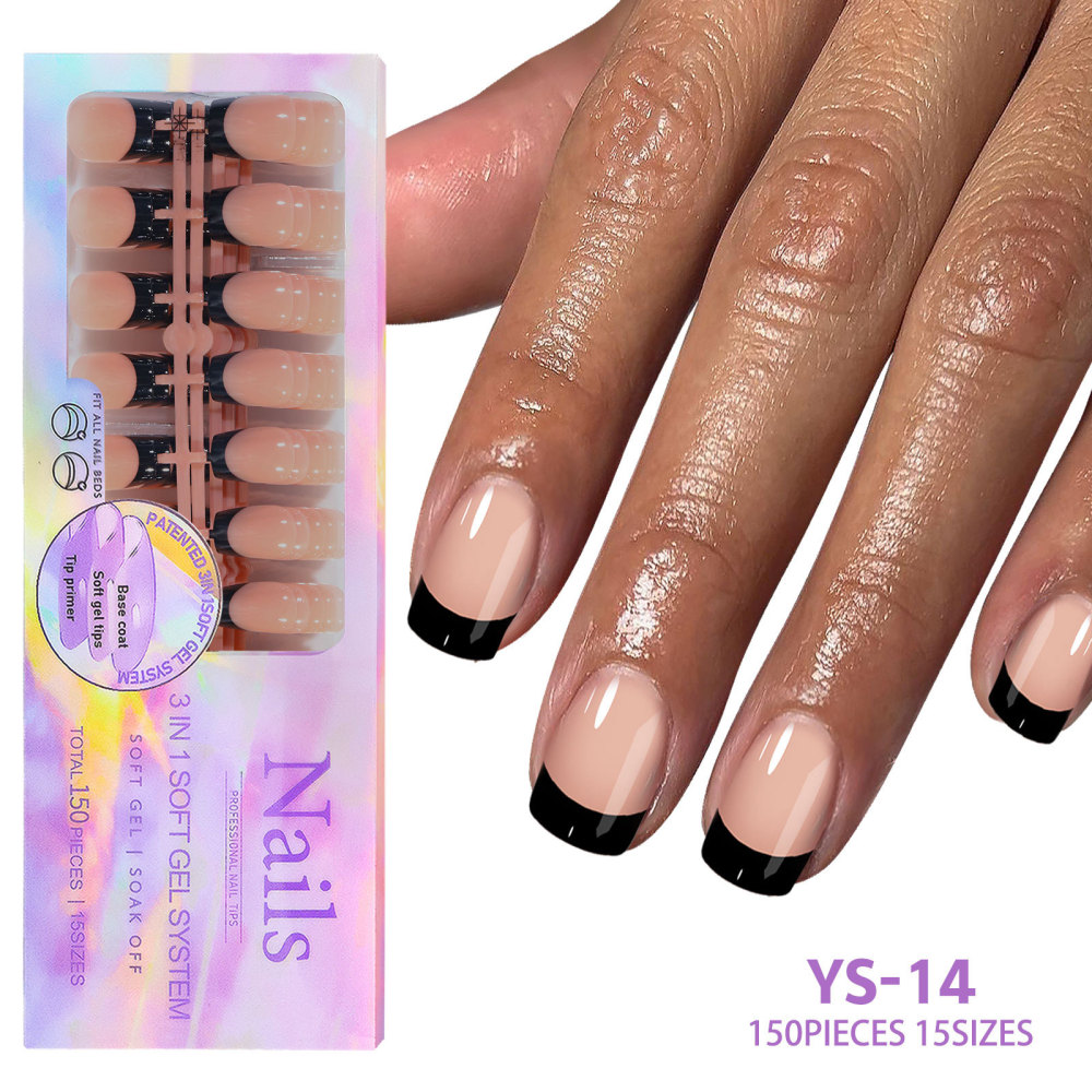 Wholesale 15 Styles 3-in-1 French Soft Gel Press On Nails 150PCS 15 Sizes Pre-designed Soak Off False Nails
