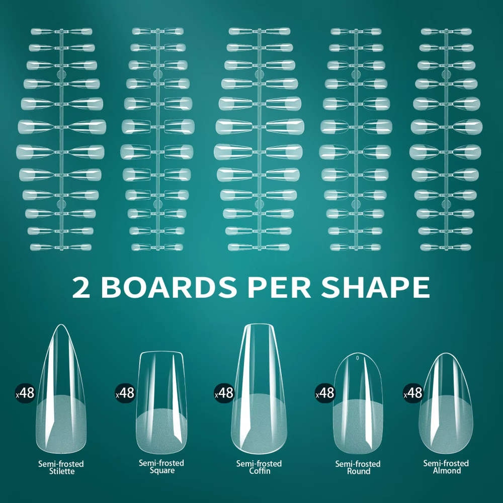 Wholesale 5 Shapes Mixed Soft Gel Nail Tips Kit 240PCS 12 Sizes Clear Frosted Semi-Frosted Salon Nail Extensions