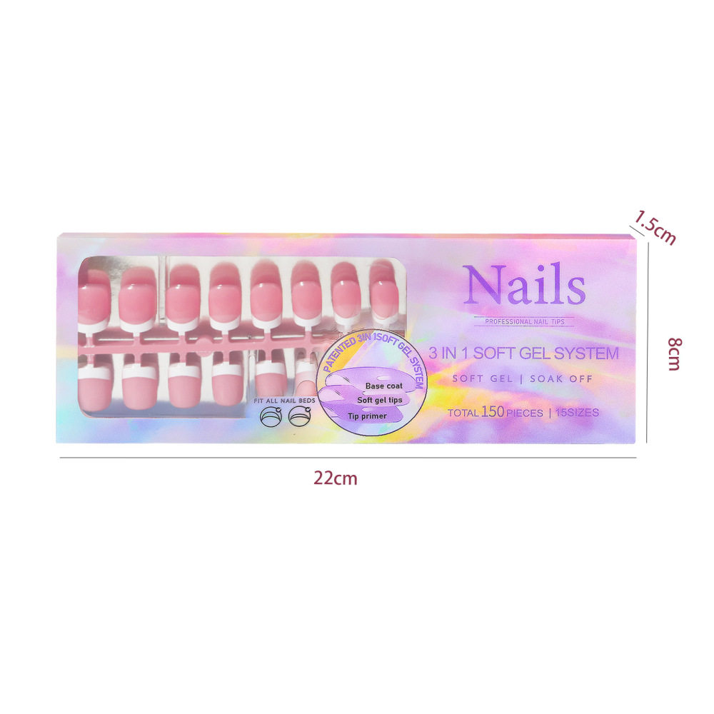 Wholesale 15 Styles 3-in-1 French Soft Gel Press On Nails 150PCS 15 Sizes Pre-designed Soak Off False Nails
