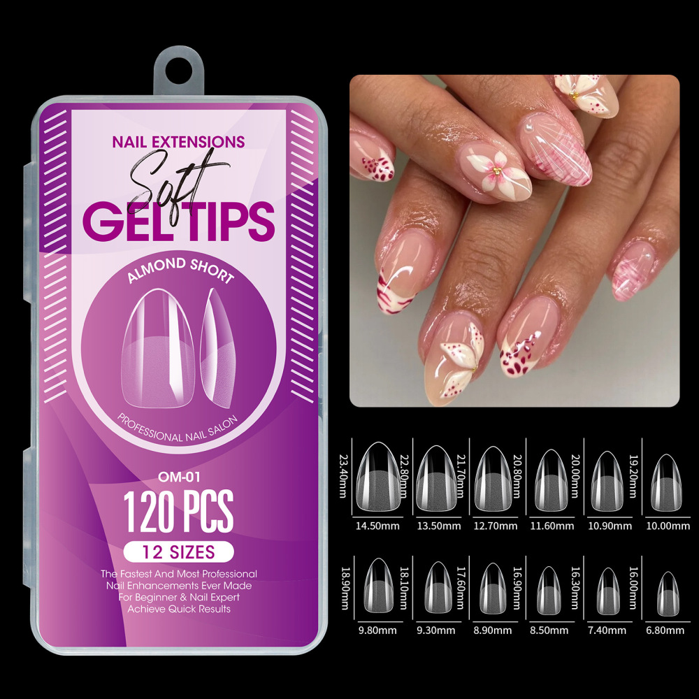 Wholesale 12 Styles Soft Gel Nail Tips Hang Pack 120PCS 12 Sizes Semi-Frosted No Buff Salon Nail Extensions